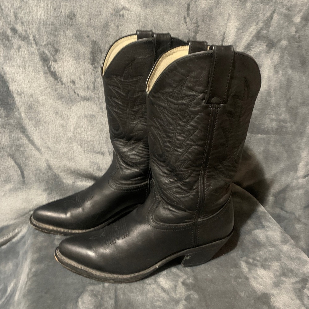 Durango Boots Women 6.5 M RD4100 Black Leather 3 Row Shaft Stitch Western EUC